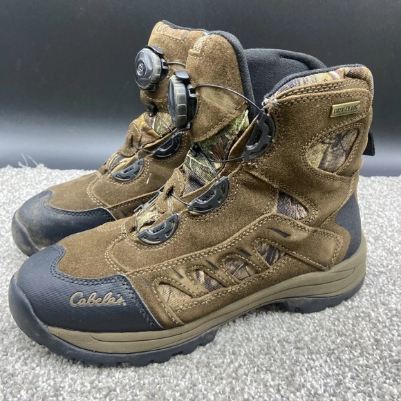 Cabelas Boa Cable Camo Men's Boots Size 8 D Thinsulate Suede Ankle Brown 6” Mid